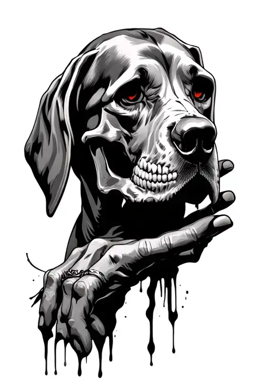 skull hand with bloodhound on it  tattoo design idea
