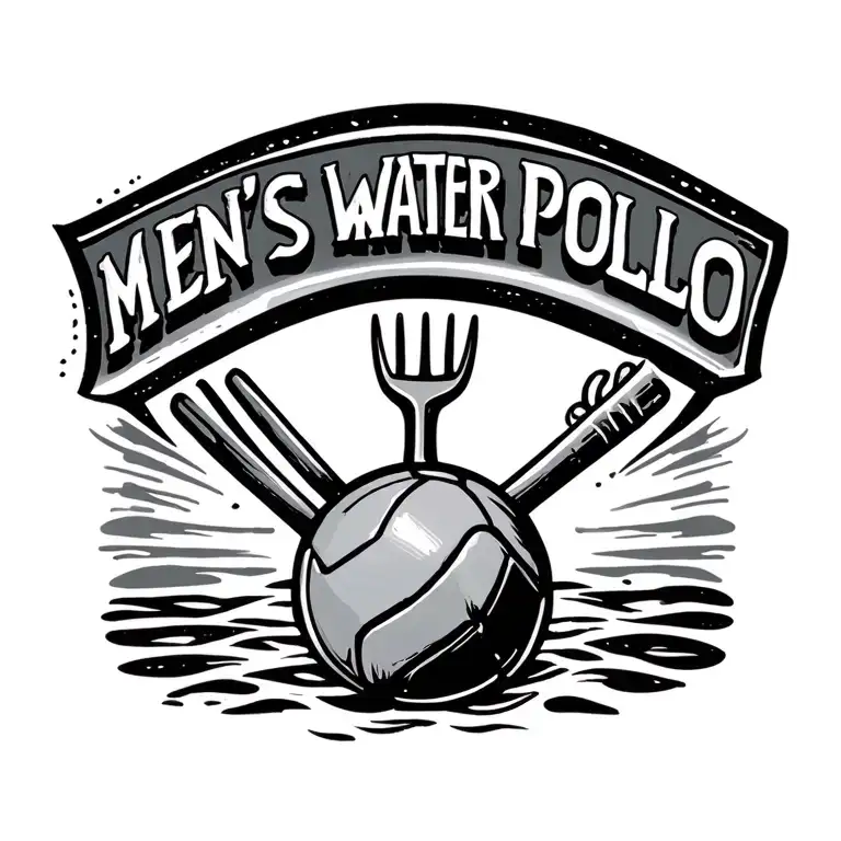 tramp stamp tattoo that says "men's water polo" in a horizontal line include a pitchfork tattoo design idea