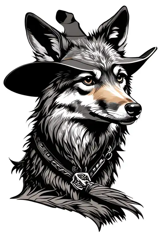 cowboy coyote tattoo design idea
