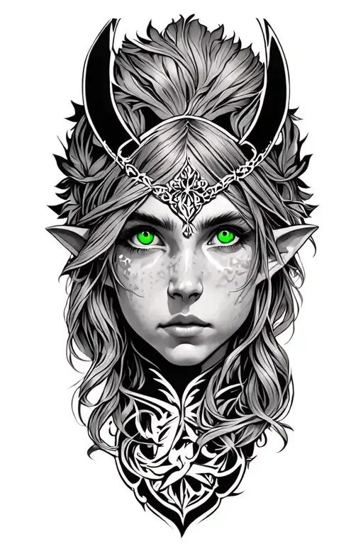 elf with green eyes tattoo design idea