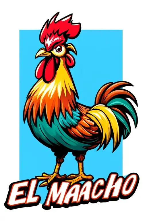 sexy rooster crowing in the air with one head and two legs with "El Macho" written below tattoo design idea