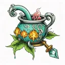 crystal and cauldron tattoo design idea