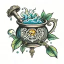 crystal and cauldron tattoo design idea