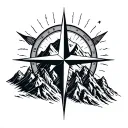 compass behind mountain range tattoo design idea