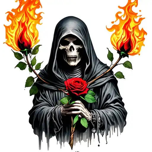 Grim Reaper Holding a Burning Rose tattoo design idea