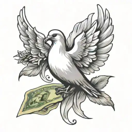 peace dove with olive branch and a dollar bills tattoo design idea