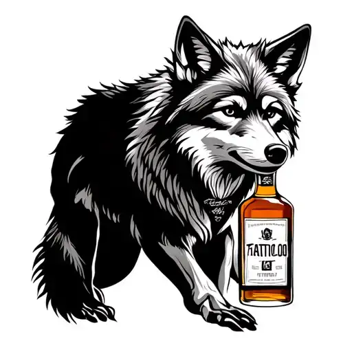 Coyote with a bottle of whiskey tattoo design idea