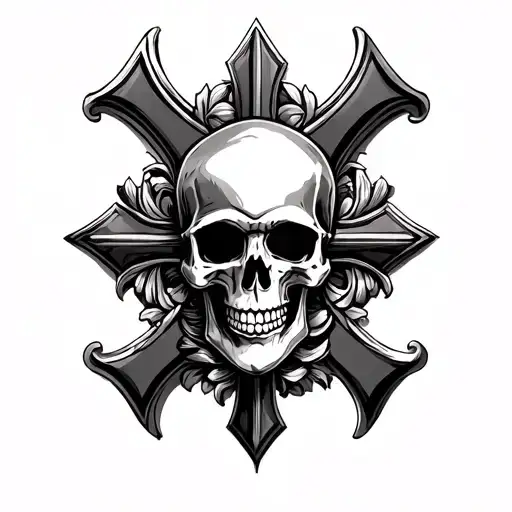 Fleur de Lys, Saint Michel, the Lorraine cross and Pirate skull tattoo design idea