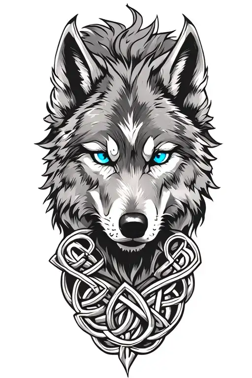 wolf with blue eyes on armor tattoo design featuring Celtic trinity knot  tattoo design idea