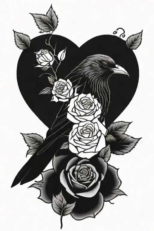 black bird next to rose tattoo design idea