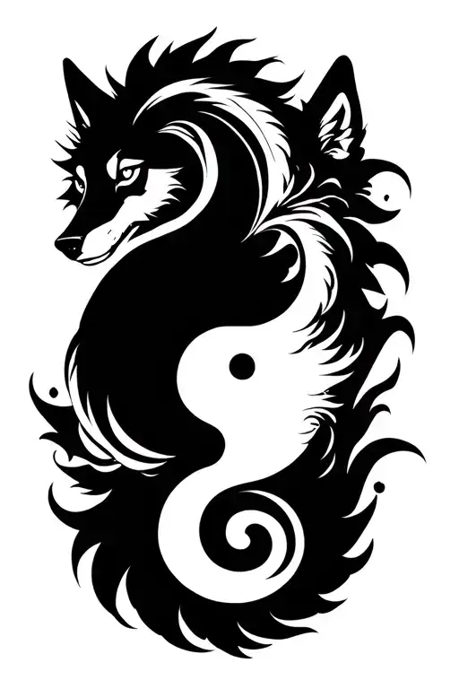 tale of 2 wolves ying and yang, tribal tattoo design idea