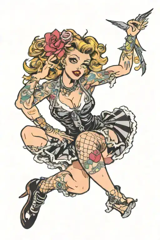 sexy punk rock girl pinup tattoo design idea