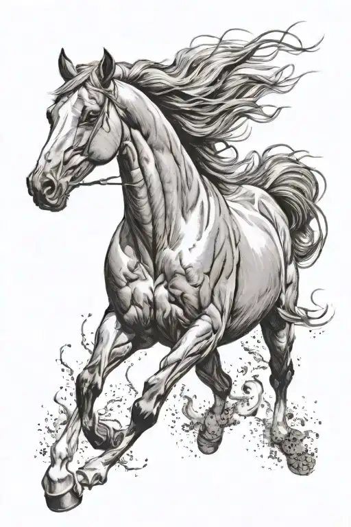 running horse with long mane tattoo design idea
