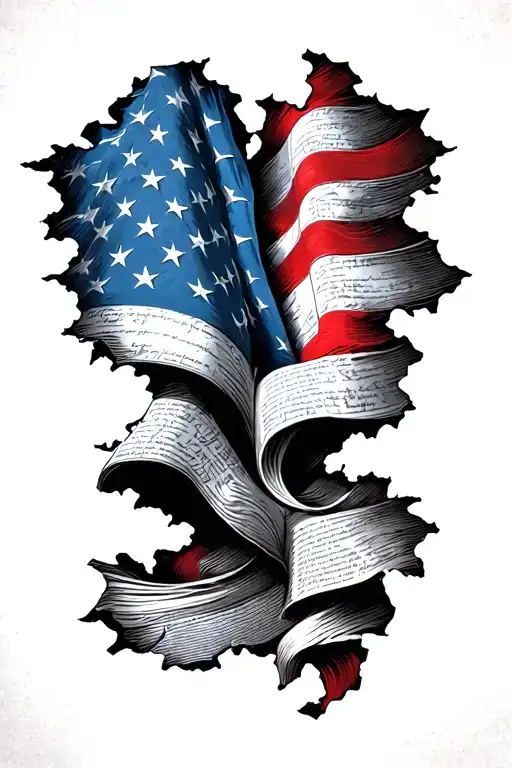 American Flag ripping, United States Constitution intertwined tattoo design idea