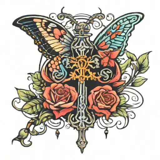 cross and butterfly,tattoo design inspired tattoo design idea