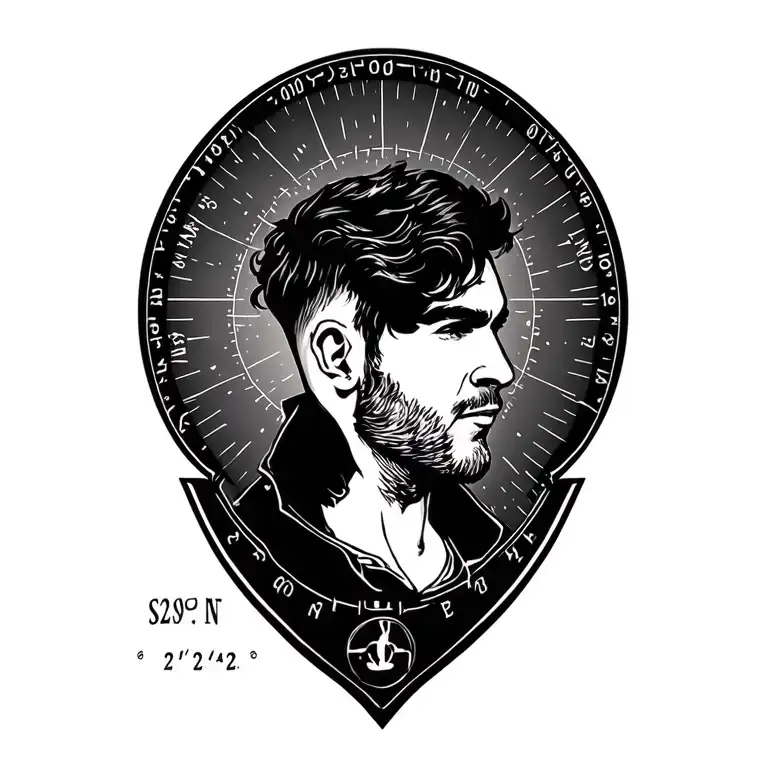 For me you can design a round tattoo containing the coordinates: 52 ° 08'59.4 "N 4 ° 21'42.9" E and with a man tattoo design idea