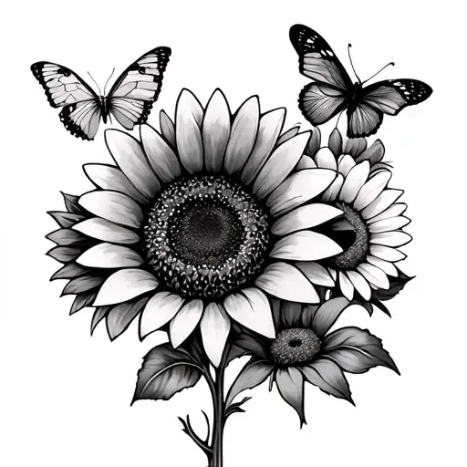 sunflowers,daisies,and butterflies tattoo design idea
