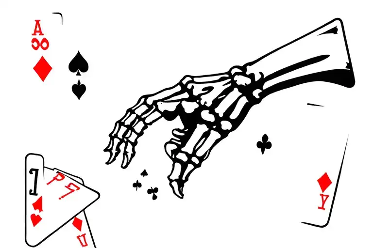 skeleton hand dropping cards tattoo design idea