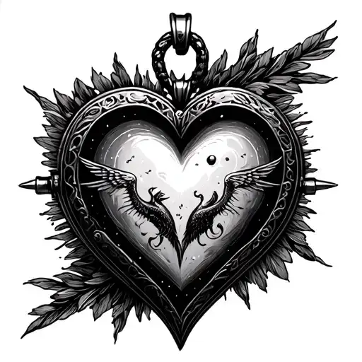 supernova Aquarius Sagittarius heart shaped locket tattoo design idea