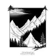 birch trees with mountains in the background with words in tiny print at the base  tattoo design idea
