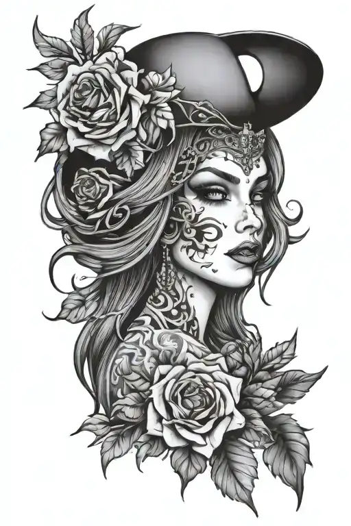 dark tattoo design about witchcraft and women empowerment without an actual image of a female tattoo design idea