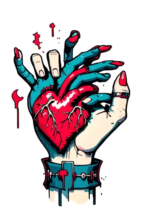 Cyber goth heart hand tattoo. tattoo design idea