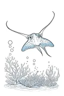 stingray swimming with corals and bubbles tattoo design idea