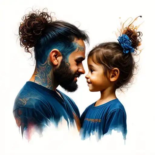 dad and dauther  with son tattoo design idea