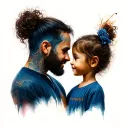 dad and dauther  with son tattoo design idea