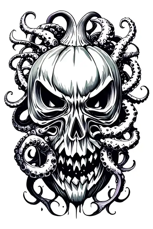 jack o lantern, tentacles, eldritch, deep space tattoo design idea