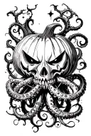 jack o lantern, tentacles, eldritch, deep space tattoo design idea