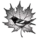 maple leaf wrapped around a mockingbird dainty. Sketchy tattoo design idea