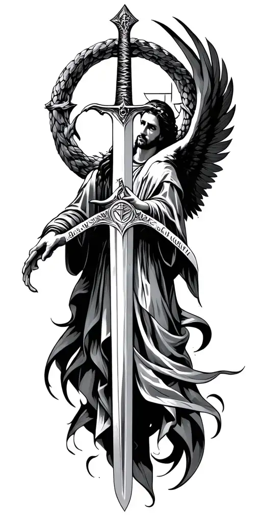 fallen anel,Ouroboros,saint gabriel with the sword tattoo design idea