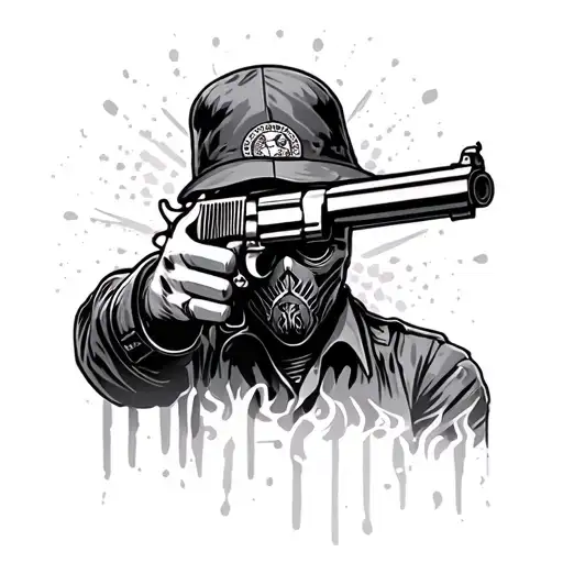gangster waring ski mask hilding gun tattoo design idea