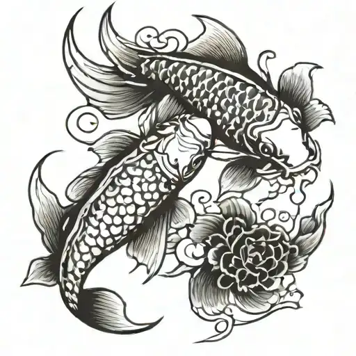 2 koi fish with a scorpion tattoo design idea