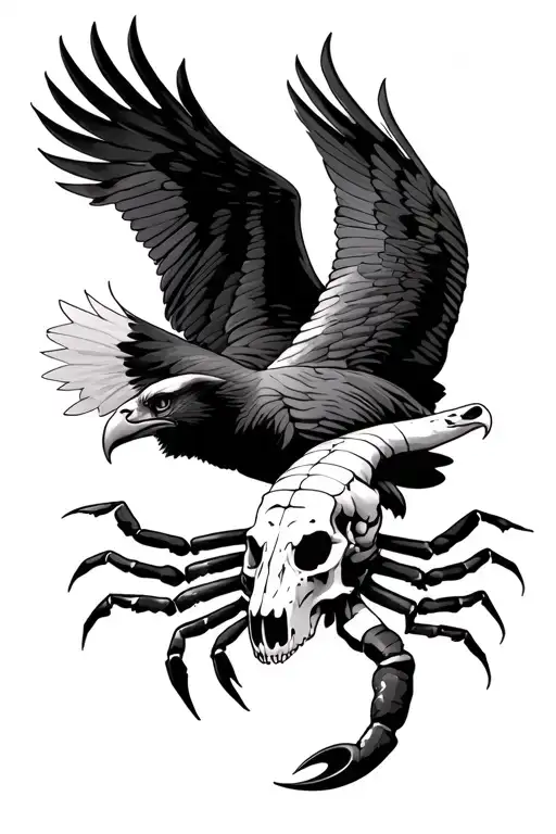 scorpion, bull skull, eagle flying tattoo design idea