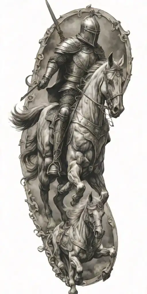 knight riding a horse with demons chasing tattoo design idea