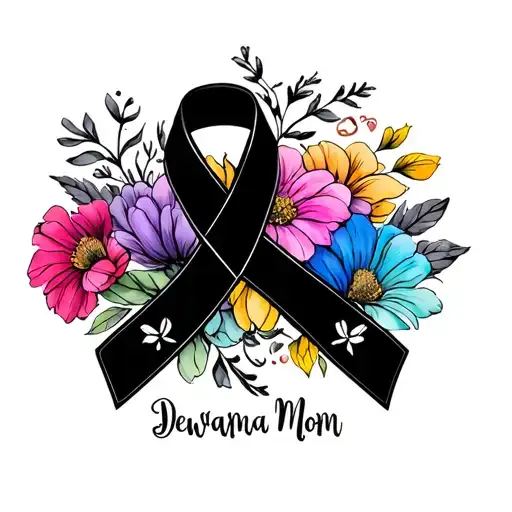 "Dewana Mom" "Dewana Mom" "Dewana Mom" august birth flowers with  multicolor cancer ribbon tattoo design idea