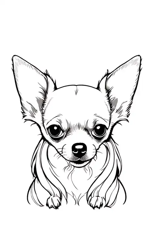 chihuahua long hair playing facing forward tattoo design idea