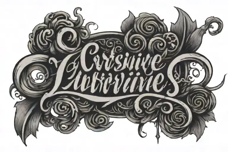 Cursive lettering with gothic shading and effects tattoo design idea