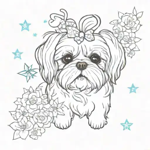 shih tzu flowers cute stars hearts tattoo design idea