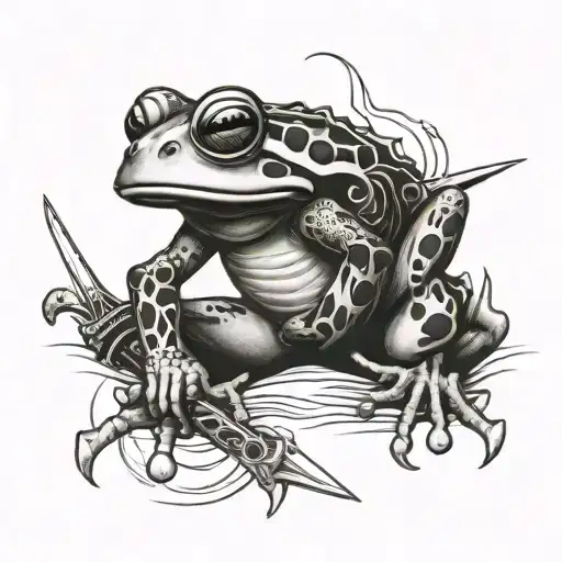 frog warrior with a sword tattoo design idea