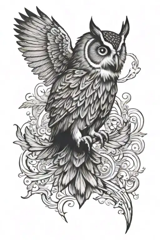 greek owl flying tattoo design idea