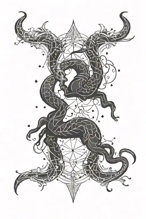Aries and Scorpio constellation intertwined within feminine  tattoo design idea