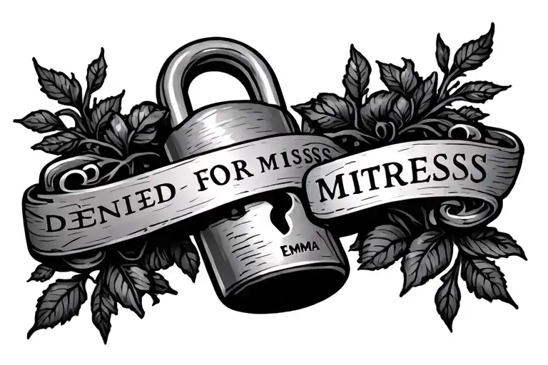 "DENIED FOR MISTRESS EMMA" padlock vine wrapping tattoo design idea