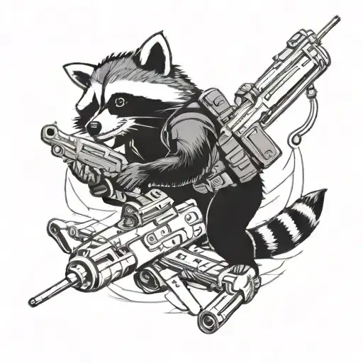 tactical raccoon holding a gun riding a missile tattoo design idea