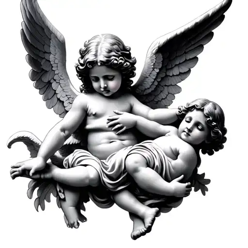 444 next to cherub angel tattoo design idea