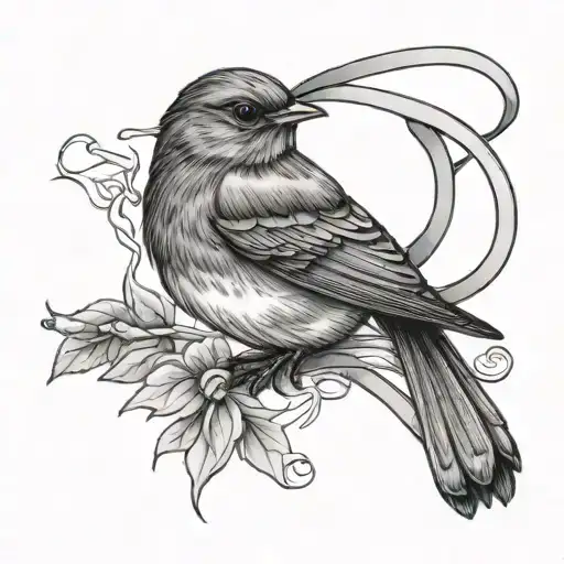 American Robin cancer ribbon wrapped type 1 diabetic symbol tattoo design idea