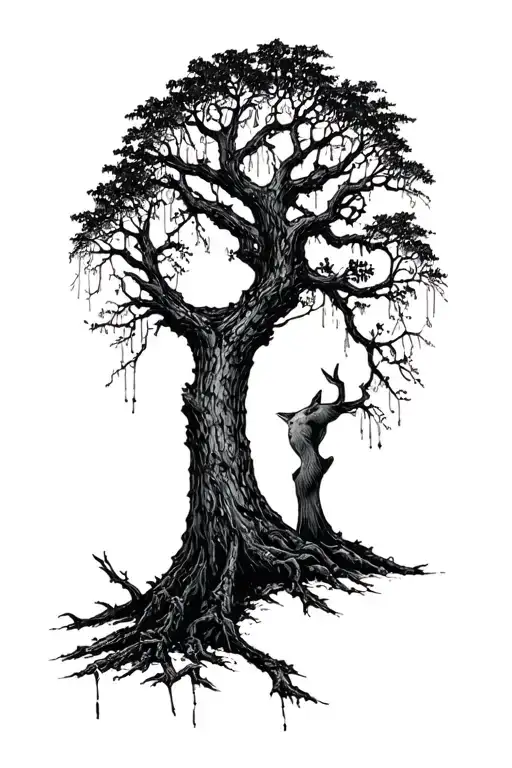 emotional and with a forest theme that showcases the feeling of alone and severe anxiety tattoo design idea