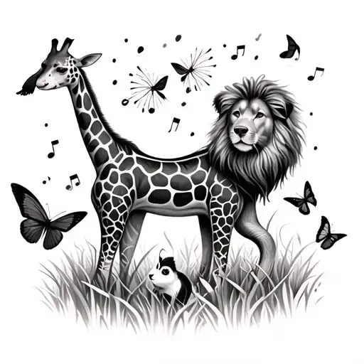 Starlight Harmony Music Dance Love Family Dogs Cats Hamsters Birds Lions Giraffes Butterflies "lush green grass" tattoo design idea